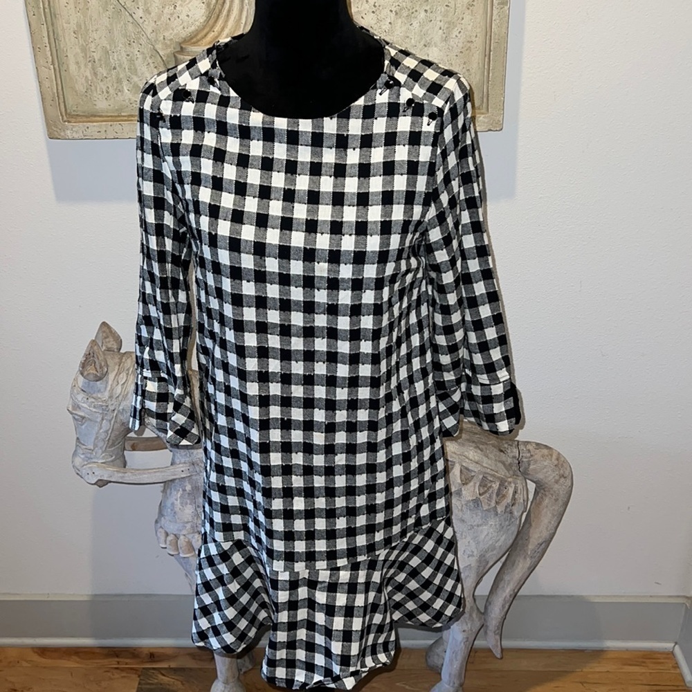 Zara Basic Collection Gingham Plaid Ruffle Bottom… - image 2